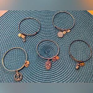 Alex and Ani 5 Bangle Bundle Gold and Rose Gold Charm Bracelets Set of Five (5)